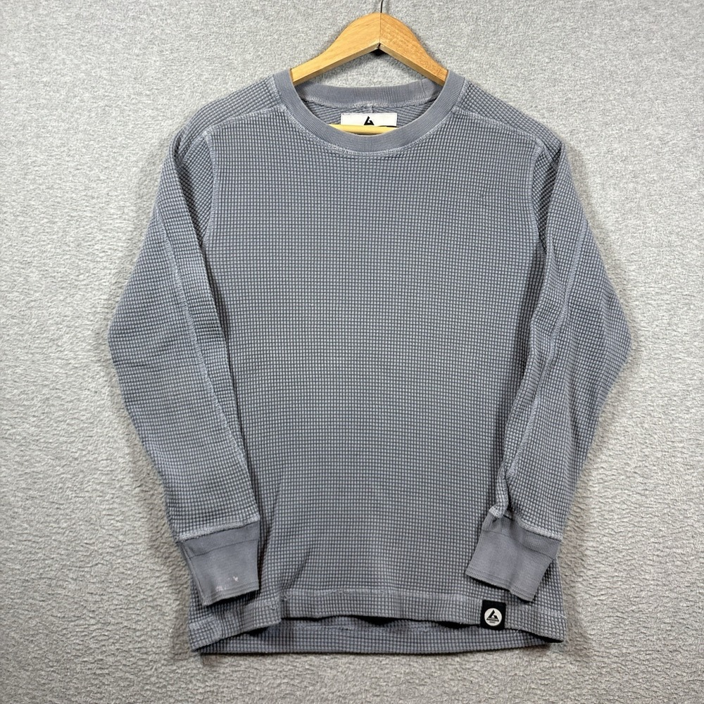 American Giant Mens S Waffle Thermal Shirt Long Sleeve Crew Blue Gray USA Made